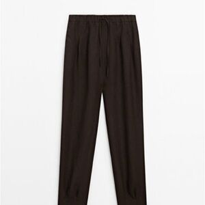 Massimo Dutti 100% linen barrel suit trousers with darts